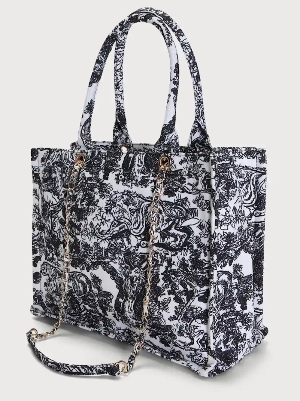 NWT Lulus Got It All Black Toile Print Tote Bag